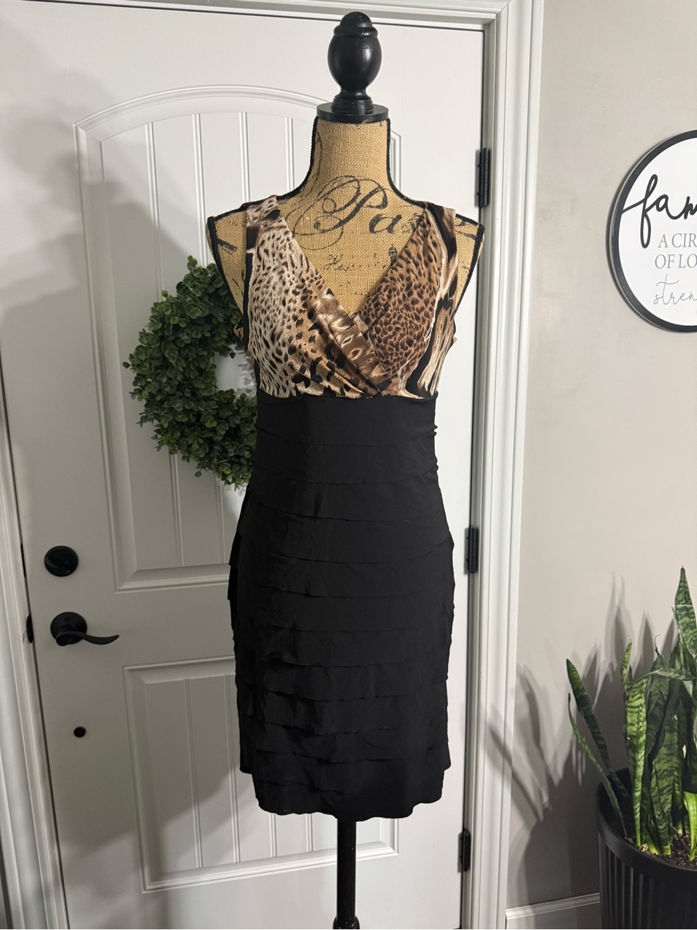 Studio I Leopard-Print and Black Sleeveless Mini Dress